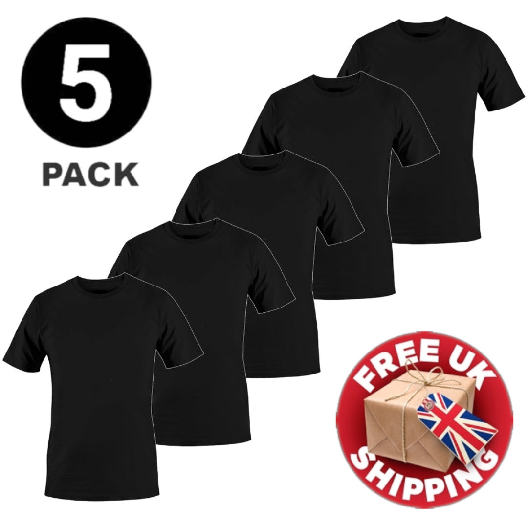 5 PACK Men's T-Shirt Heavy Cotton Plain Short Sleeve Tees 100% Cotton Blank Tees