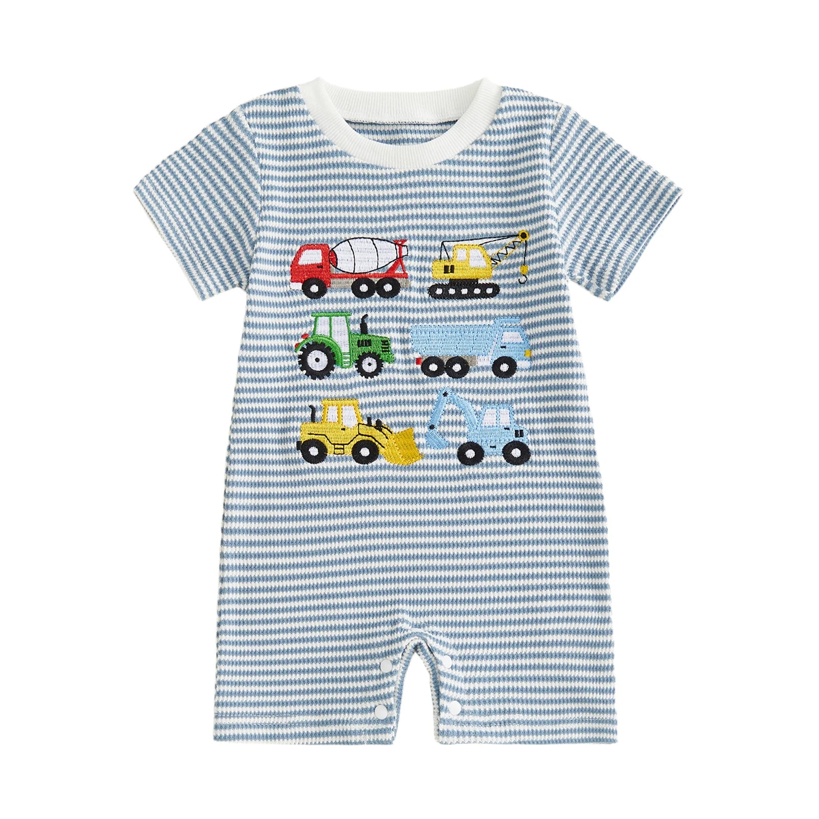 Citgeett Summer Infant Baby Boy Romper Casual Embroidered Striped Crew Neck Short Sleeve Jumpsuit Clothes
