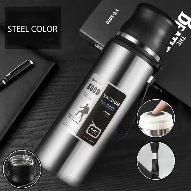 Large Capacity Stainless Steel Water Bottle With Lid Cup Coffee Vacuum Flask Outdoor Travel Thermal Cup Leakproof Thermos Bottle