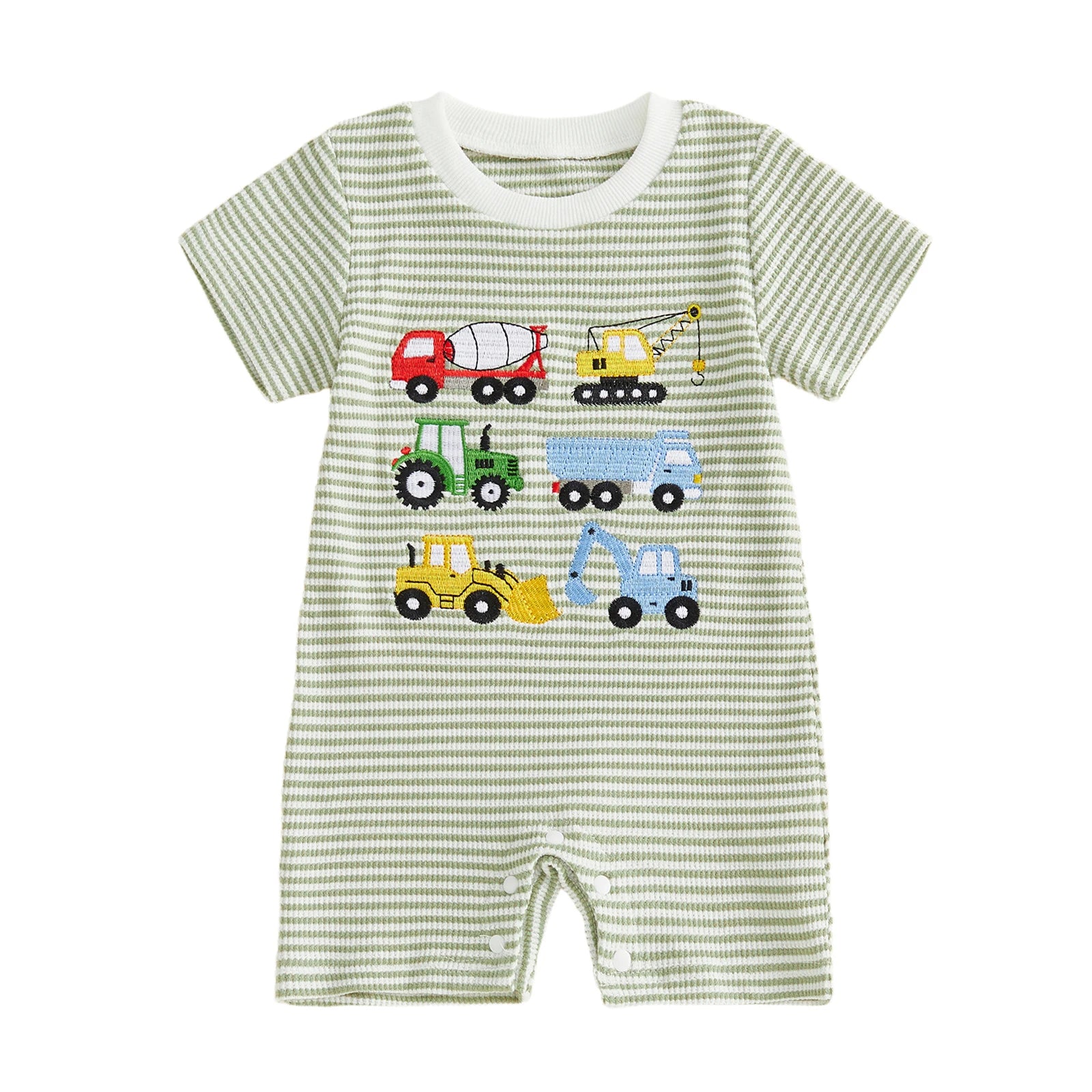 Citgeett Summer Infant Baby Boy Romper Casual Embroidered Striped Crew Neck Short Sleeve Jumpsuit Clothes