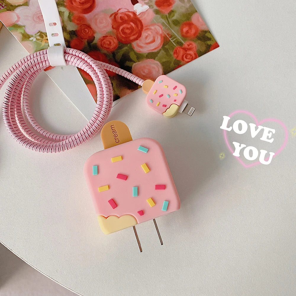 Cartoon IPhone Charger Protector Case 18W20W EU US Charger Cover Anti Break Scratch Proof Charger Cable Spiral Winder for iPhone