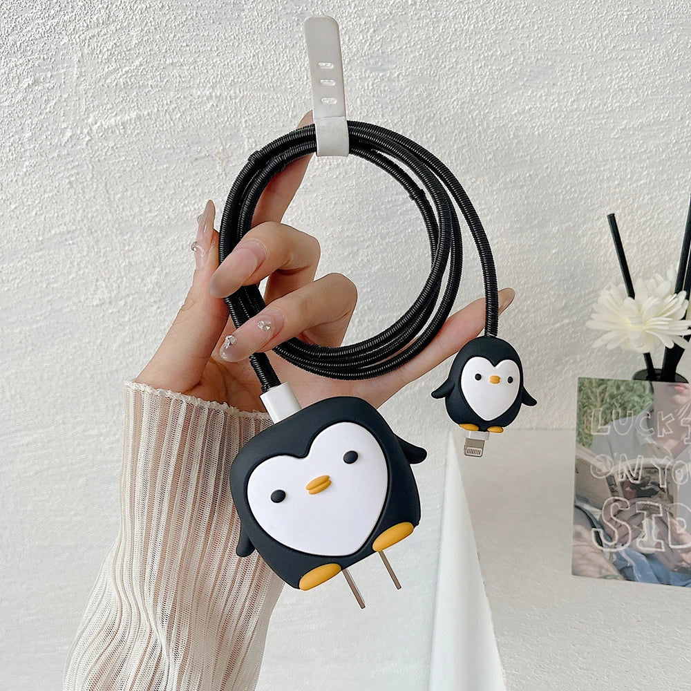 Cartoon IPhone Charger Protector Case 18W20W EU US Charger Cover Anti Break Scratch Proof Charger Cable Spiral Winder for iPhone