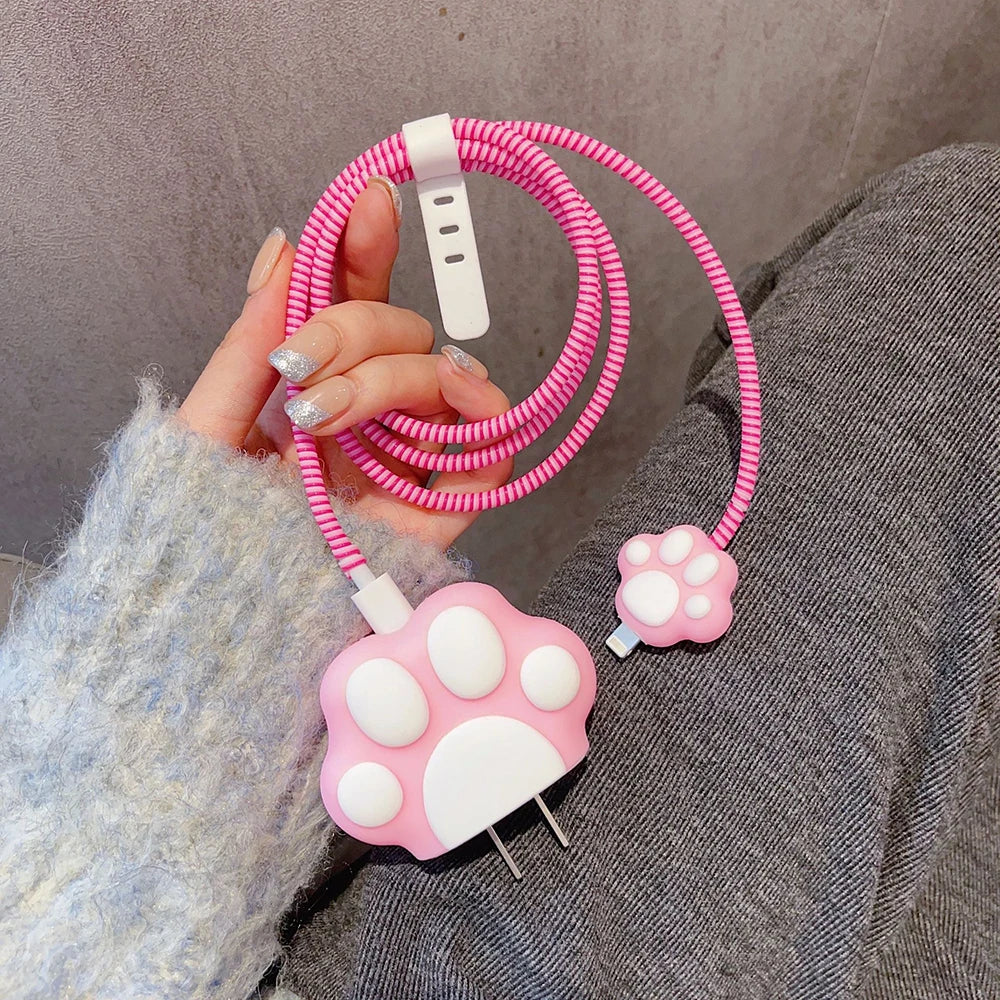 Cartoon IPhone Charger Protector Case 18W20W EU US Charger Cover Anti Break Scratch Proof Charger Cable Spiral Winder for iPhone