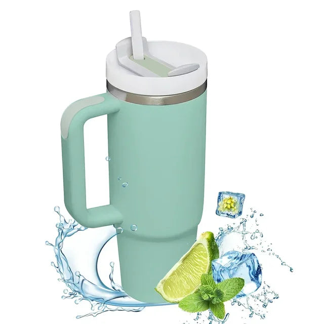 Insulated Tumbler with Handle Straw 40oz Stainless Steel Vacuum Cup Thermal Mug for Ice Coffee Travel Car Cup