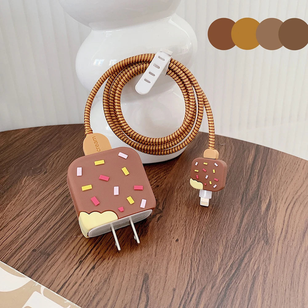 Cartoon IPhone Charger Protector Case 18W20W EU US Charger Cover Anti Break Scratch Proof Charger Cable Spiral Winder for iPhone