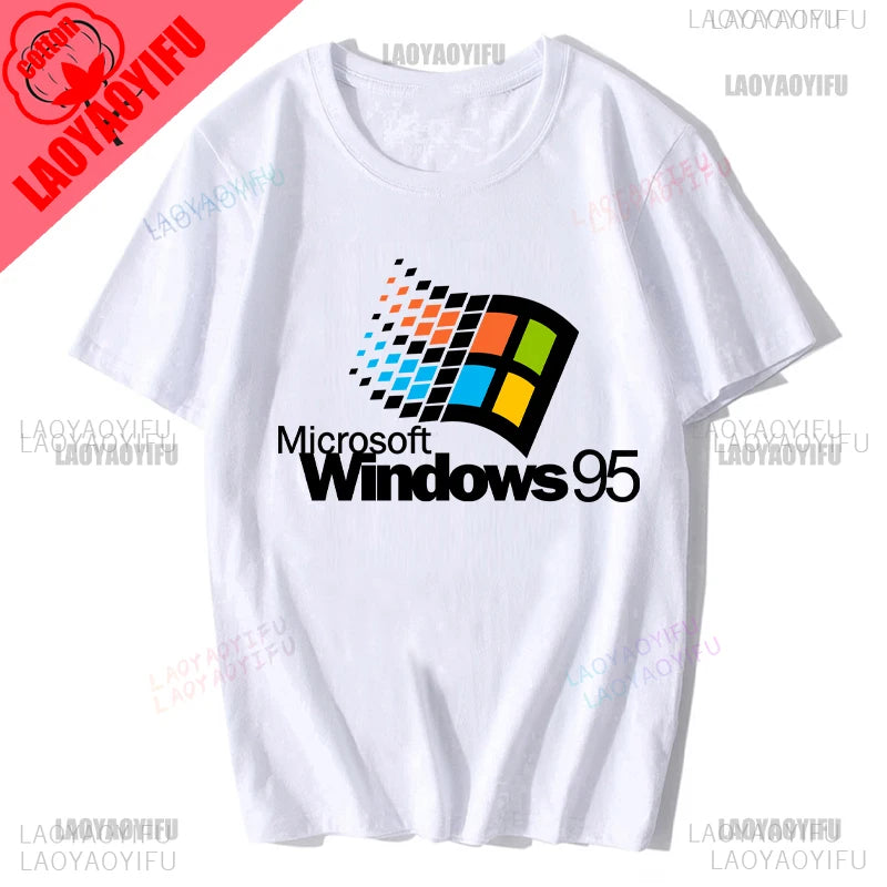 Windows 95 Small T-Shirt Summer Cotton Blouse Men 7 T Shirt Windows Casual Stylish Street Short Sleeve Gothic Vintage Streetwear