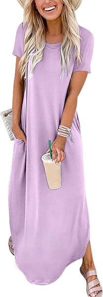 ANRABESS Womens Summer Maxi Dress Short Sleeve Casual Loose Long T Shirt Dresses Split Vacation Beach Sundress Travel Outfits