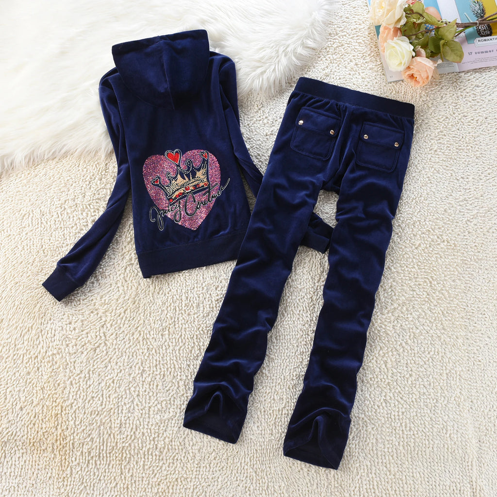 Velvet Tracksuit Women Casual Women Velvet Tracksuit Original Suit Women Outdoor sports hooded sweatshir Suit Diamond Juicy 2pc