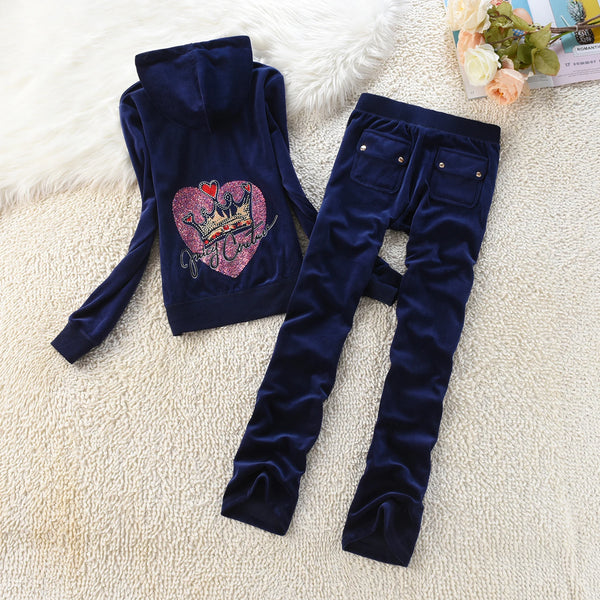 Velvet Tracksuit Women Casual Women Velvet Tracksuit Original Suit Women Outdoor sports hooded sweatshir Suit Diamond Juicy 2pc