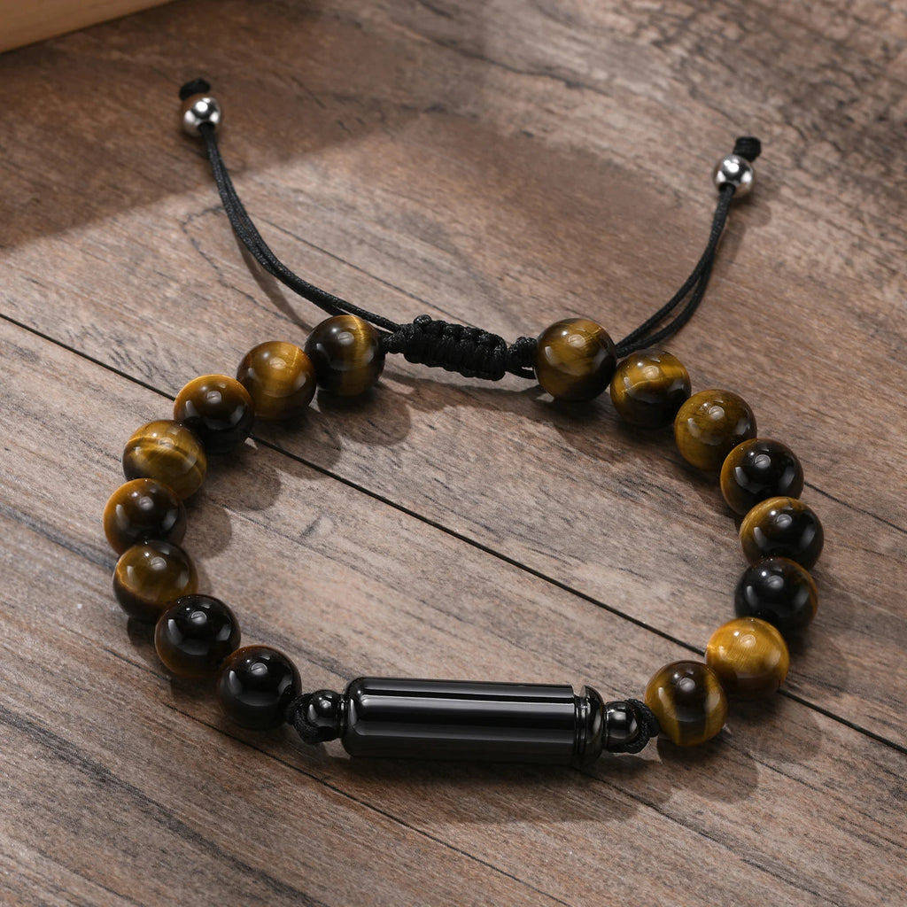 Vnox Men's Casual Lava Stone Beads Urn Bracelets for Ashes, Hollow Tube Cremation Keepsake Memorial Jewelry,Length Adjustable