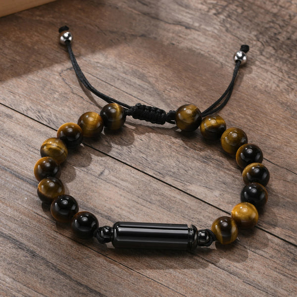 Vnox Men's Casual Lava Stone Beads Urn Bracelets for Ashes, Hollow Tube Cremation Keepsake Memorial Jewelry,Length Adjustable