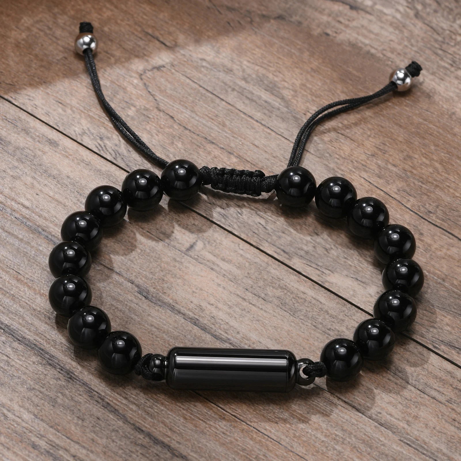 Vnox Men's Casual Lava Stone Beads Urn Bracelets for Ashes, Hollow Tube Cremation Keepsake Memorial Jewelry,Length Adjustable
