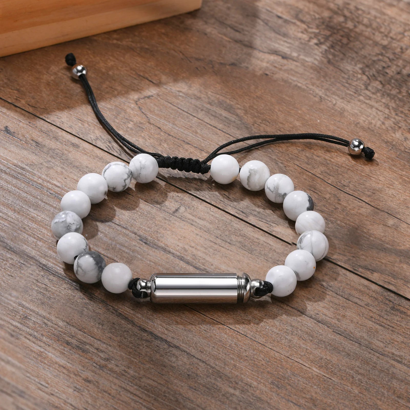 Vnox Men's Casual Lava Stone Beads Urn Bracelets for Ashes, Hollow Tube Cremation Keepsake Memorial Jewelry,Length Adjustable
