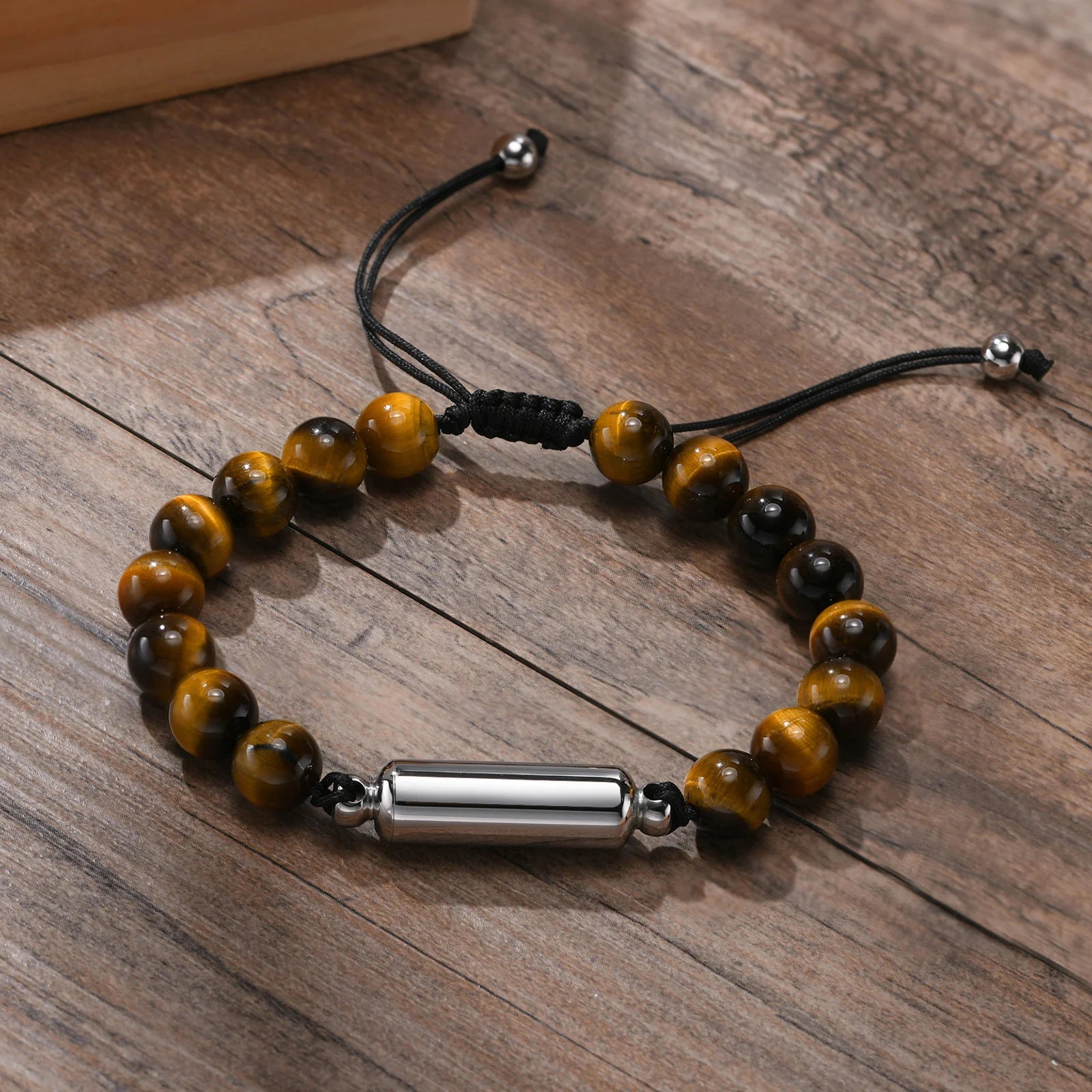 Vnox Men's Casual Lava Stone Beads Urn Bracelets for Ashes, Hollow Tube Cremation Keepsake Memorial Jewelry,Length Adjustable
