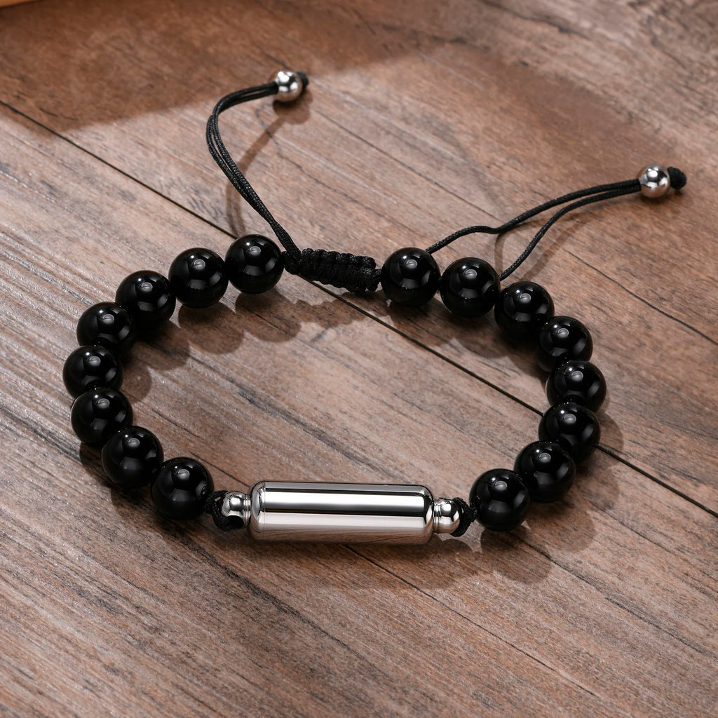 Vnox Men's Casual Lava Stone Beads Urn Bracelets for Ashes, Hollow Tube Cremation Keepsake Memorial Jewelry,Length Adjustable