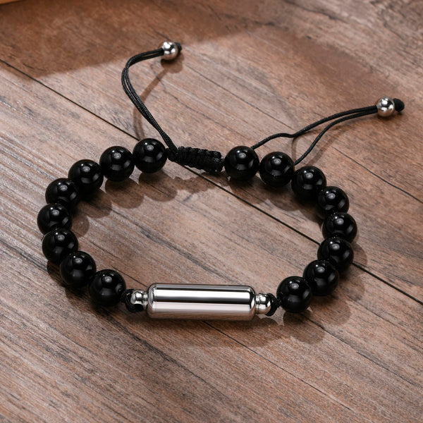 Vnox Men's Casual Lava Stone Beads Urn Bracelets for Ashes, Hollow Tube Cremation Keepsake Memorial Jewelry,Length Adjustable