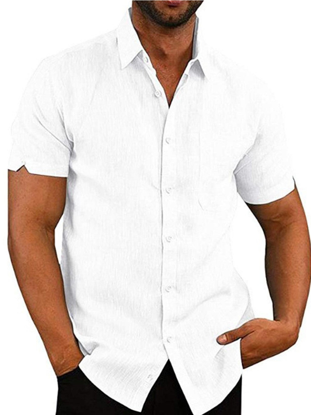 Mens Summer Short Sleeve Polo Shirts Work Casual Loose Button Up T Shirt Tops