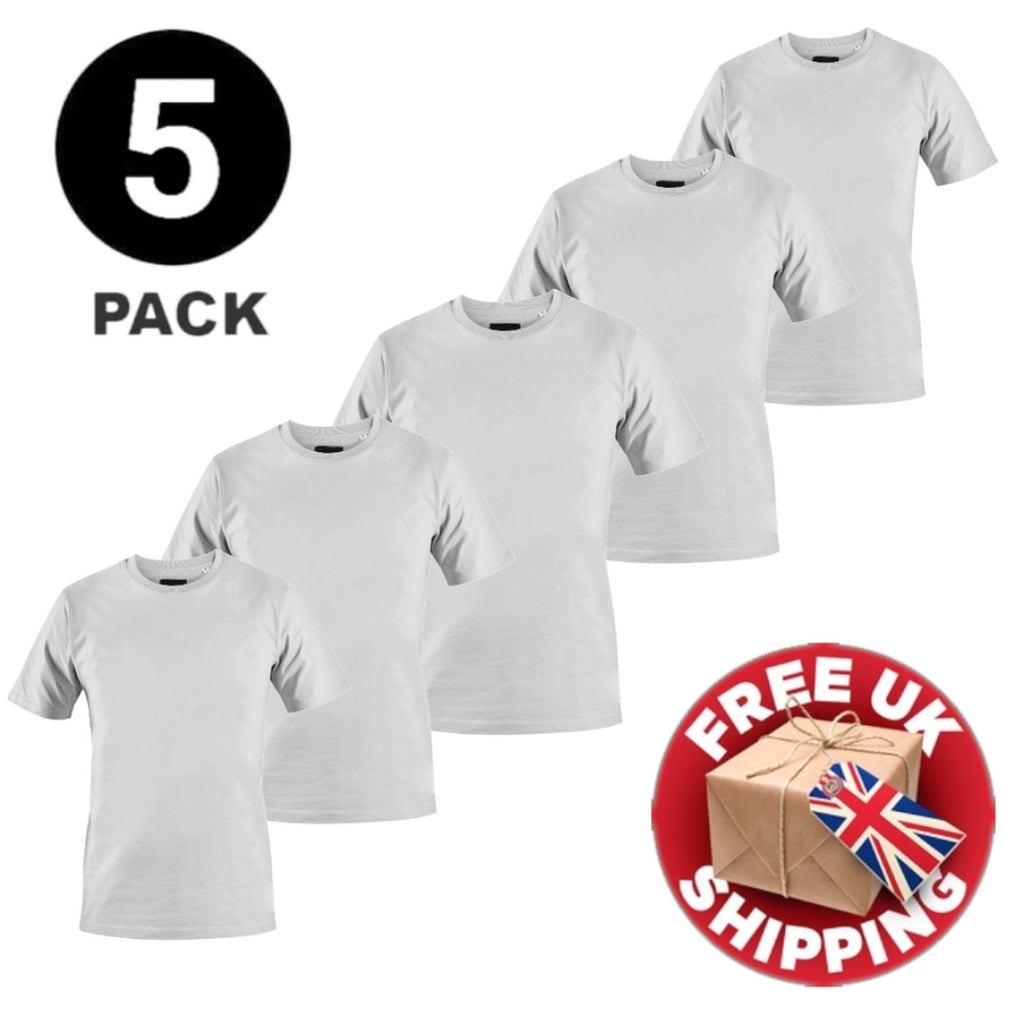 5 PACK Men's T-Shirt Heavy Cotton Plain Short Sleeve Tees 100% Cotton Blank Tees