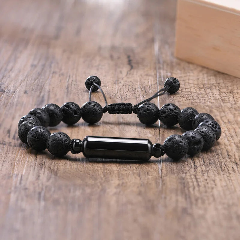 Vnox Men's Casual Lava Stone Beads Urn Bracelets for Ashes, Hollow Tube Cremation Keepsake Memorial Jewelry,Length Adjustable
