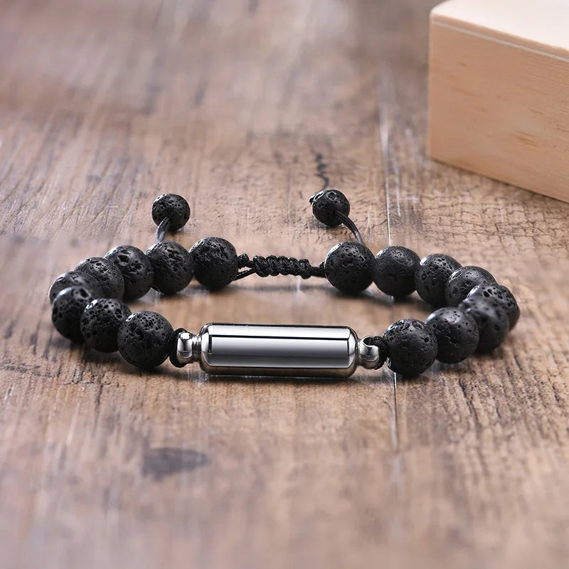 Vnox Men's Casual Lava Stone Beads Urn Bracelets for Ashes, Hollow Tube Cremation Keepsake Memorial Jewelry,Length Adjustable