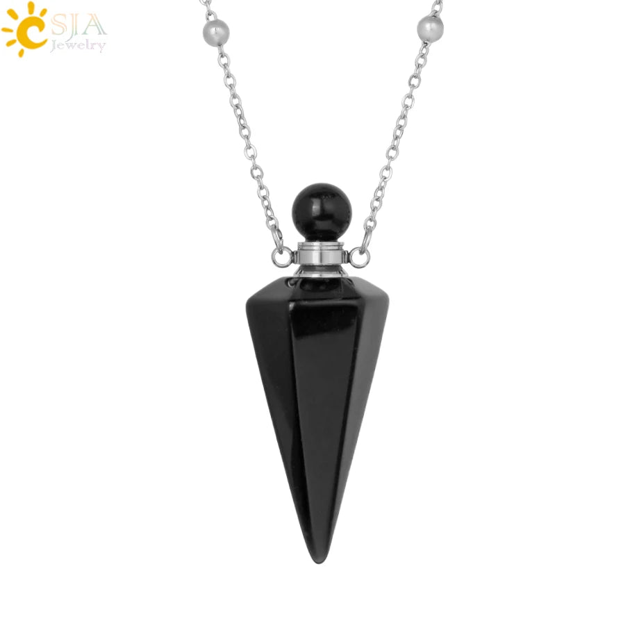 Natuursteen Kegel Parfumflesje ketting Healing Clear Quartz Crystal Hanger Reiki Essentials Olie Diffuser Flacon Ketting H119