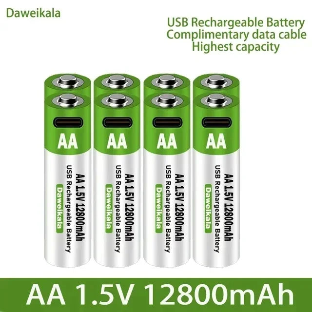 2024 Nieuwe 1,5 V AA USB oplaadbare batterij 12800 mAh Li-ion batterij voor afstandsbediening Muis Elektrisch speelgoedbatterij + Type-C-kabel