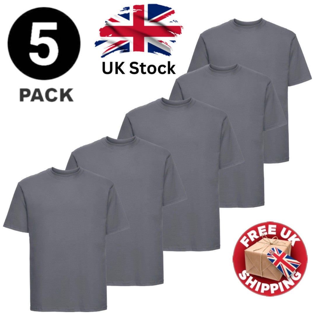 5 PACK Men's T-Shirt Heavy Cotton Plain Short Sleeve Tees 100% Cotton Blank Tees