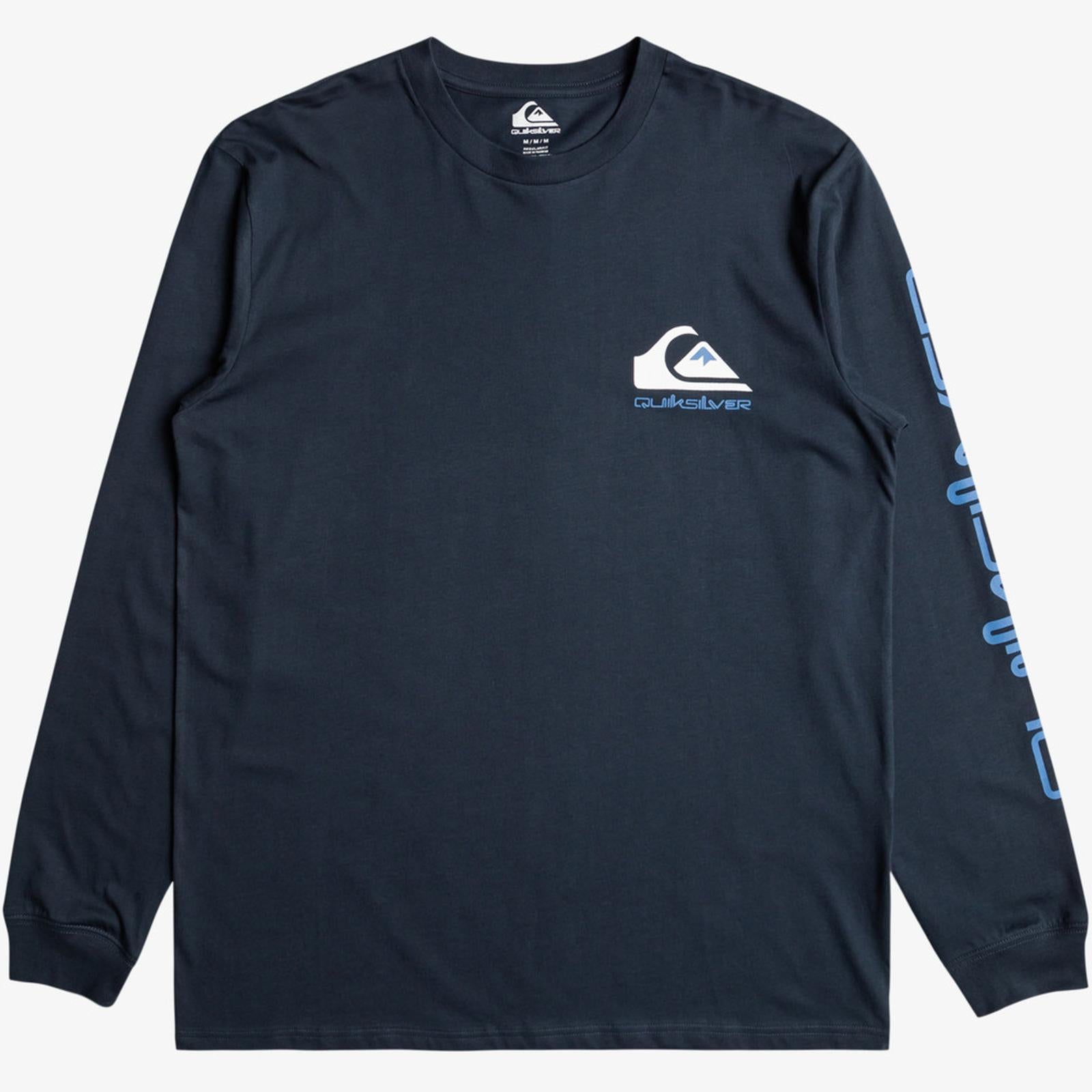 Quiksilver Mens Comp Logo Long Sleeve T-Shirt Top Crew Neck Graphic Tee Top