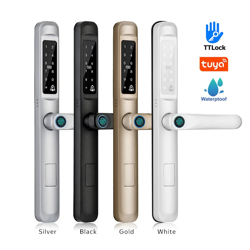 Waterproof Exterior Digital Electronic Ttlock Tuya Smart Locks Fingerprint Aluminum Steel Double Side Sliding Glass Door Lock