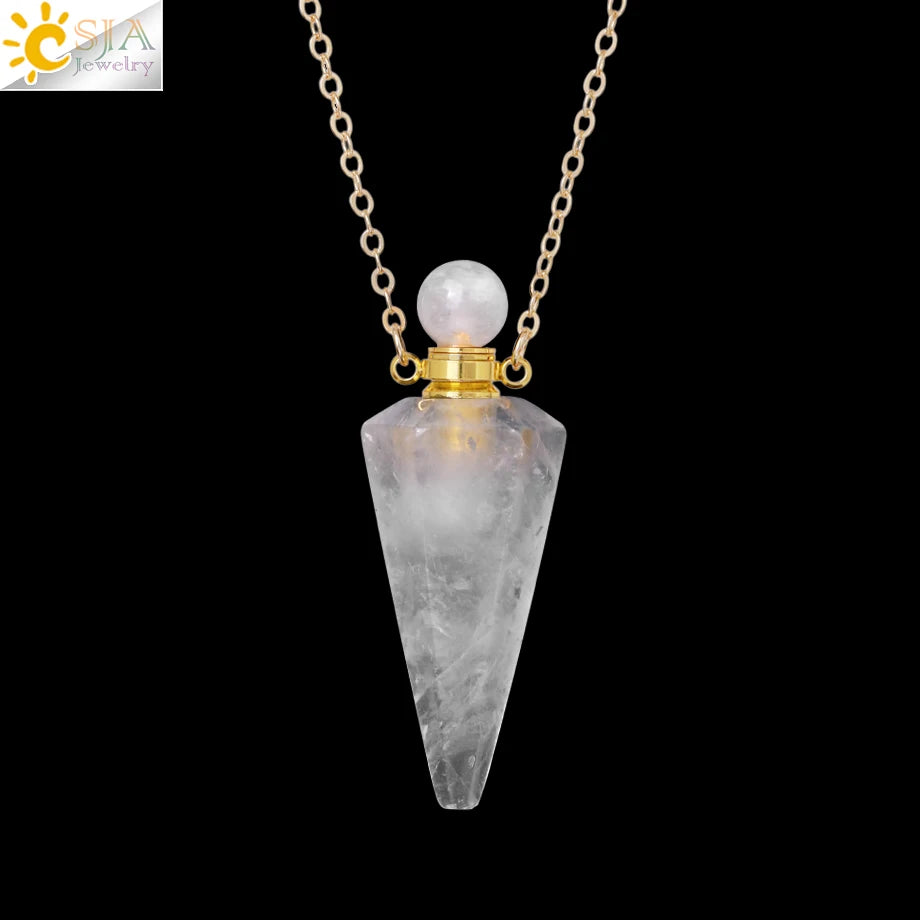 Natuursteen Kegel Parfumflesje ketting Healing Clear Quartz Crystal Hanger Reiki Essentials Olie Diffuser Flacon Ketting H119
