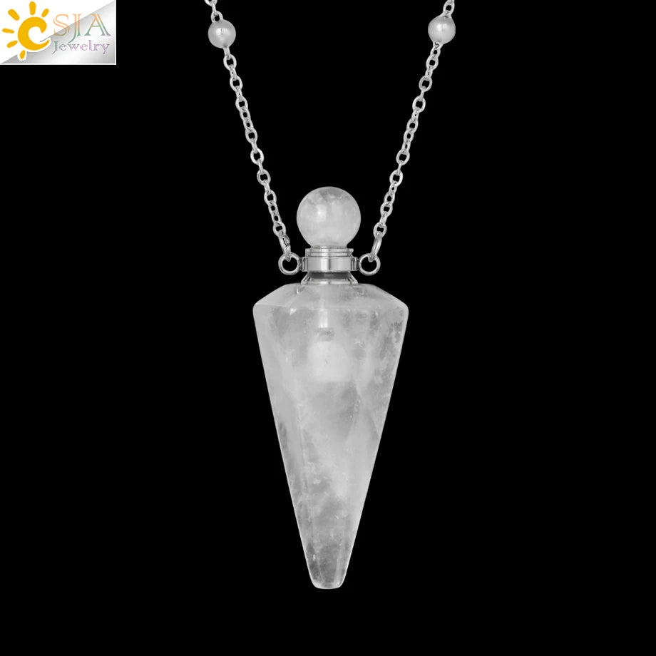 Natuursteen Kegel Parfumflesje ketting Healing Clear Quartz Crystal Hanger Reiki Essentials Olie Diffuser Flacon Ketting H119
