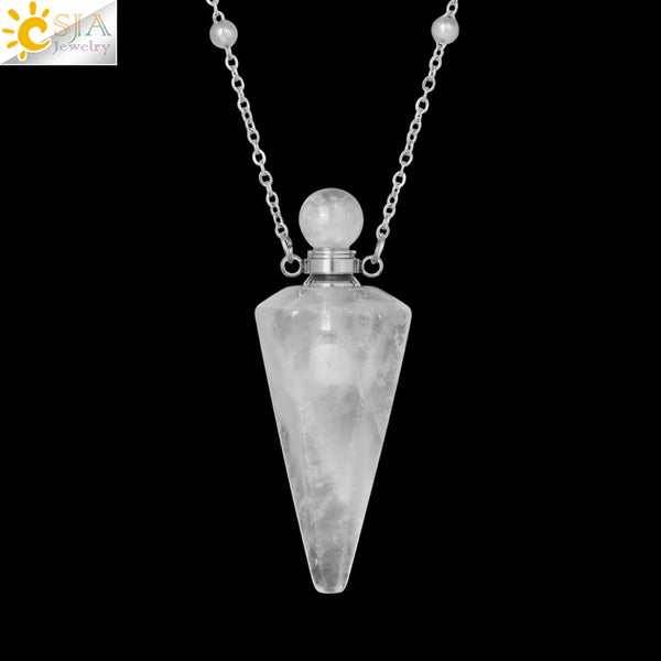 Natuursteen Kegel Parfumflesje ketting Healing Clear Quartz Crystal Hanger Reiki Essentials Olie Diffuser Flacon Ketting H119
