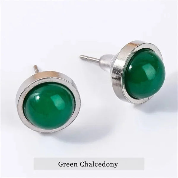 Fashion Handmade Lovely 10mm Natural Stone Stud Earrings Stainless Steel Earrings Tiger Eyes Agate Women Jewelry Gift OLstyle