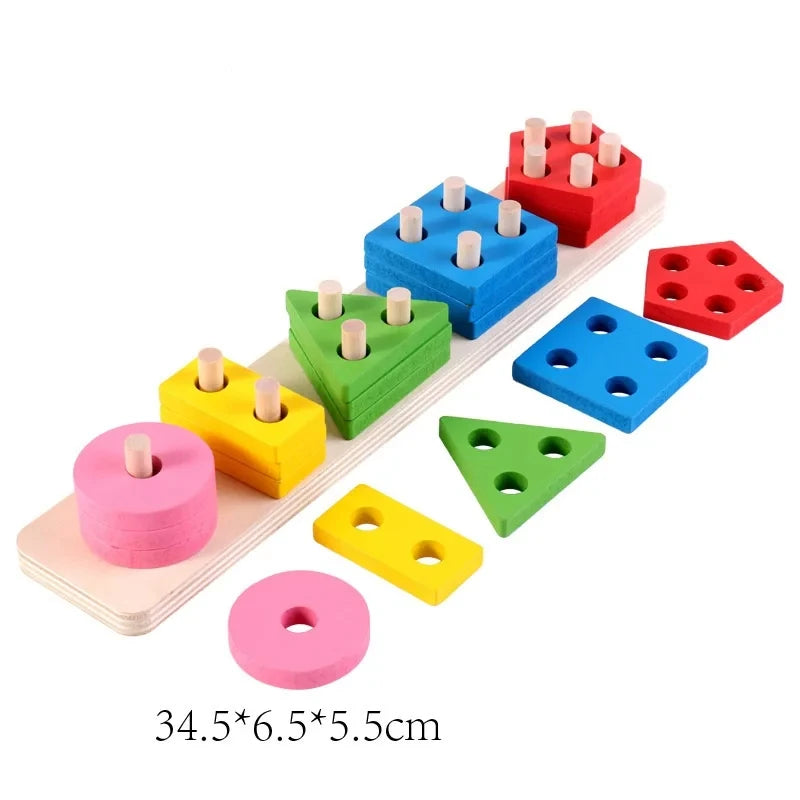 Montessori Wooden Educational Toys Children Geometric Shape Color Sorter Block Puzzles Toddler Sorting Math Bricks Stacking Toys