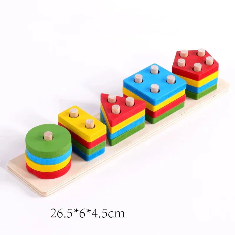 Montessori Wooden Educational Toys Children Geometric Shape Color Sorter Block Puzzles Toddler Sorting Math Bricks Stacking Toys