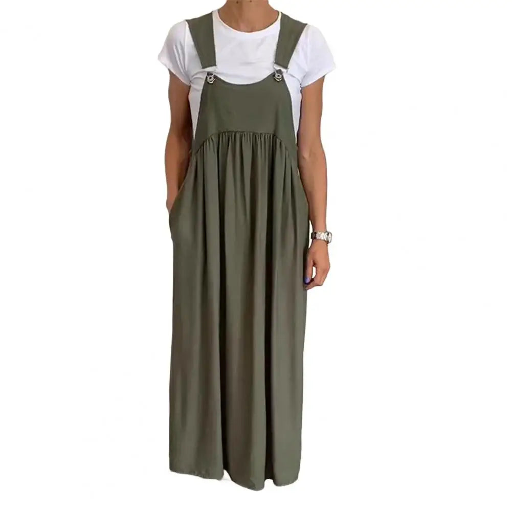 Oversized Shoulder Strap Design Dress Pleated Detail Long Dress Elegant Maxi Dress with Oversized Collar Backless for Women