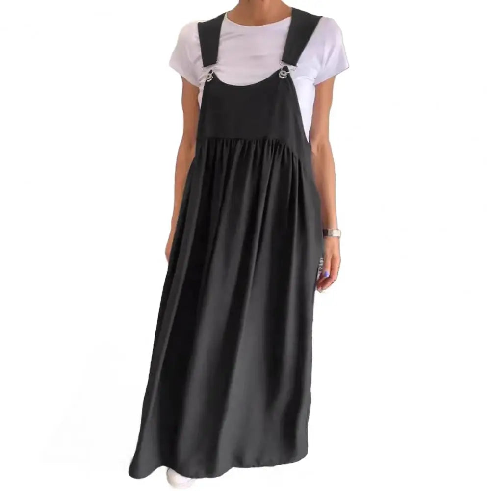 Oversized Shoulder Strap Design Dress Pleated Detail Long Dress Elegant Maxi Dress with Oversized Collar Backless for Women