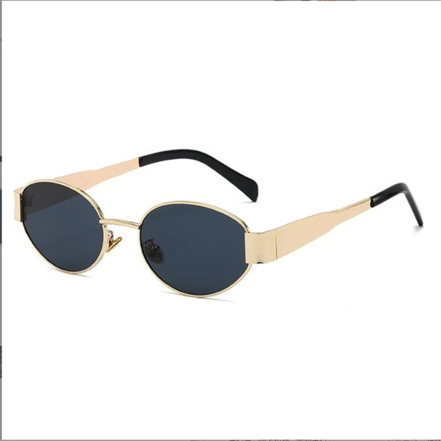Lunettes de soleil ovales en métal vert foncé pour hommes et femmes, lunettes de marque de créateur de luxe, pare-soleil universels
