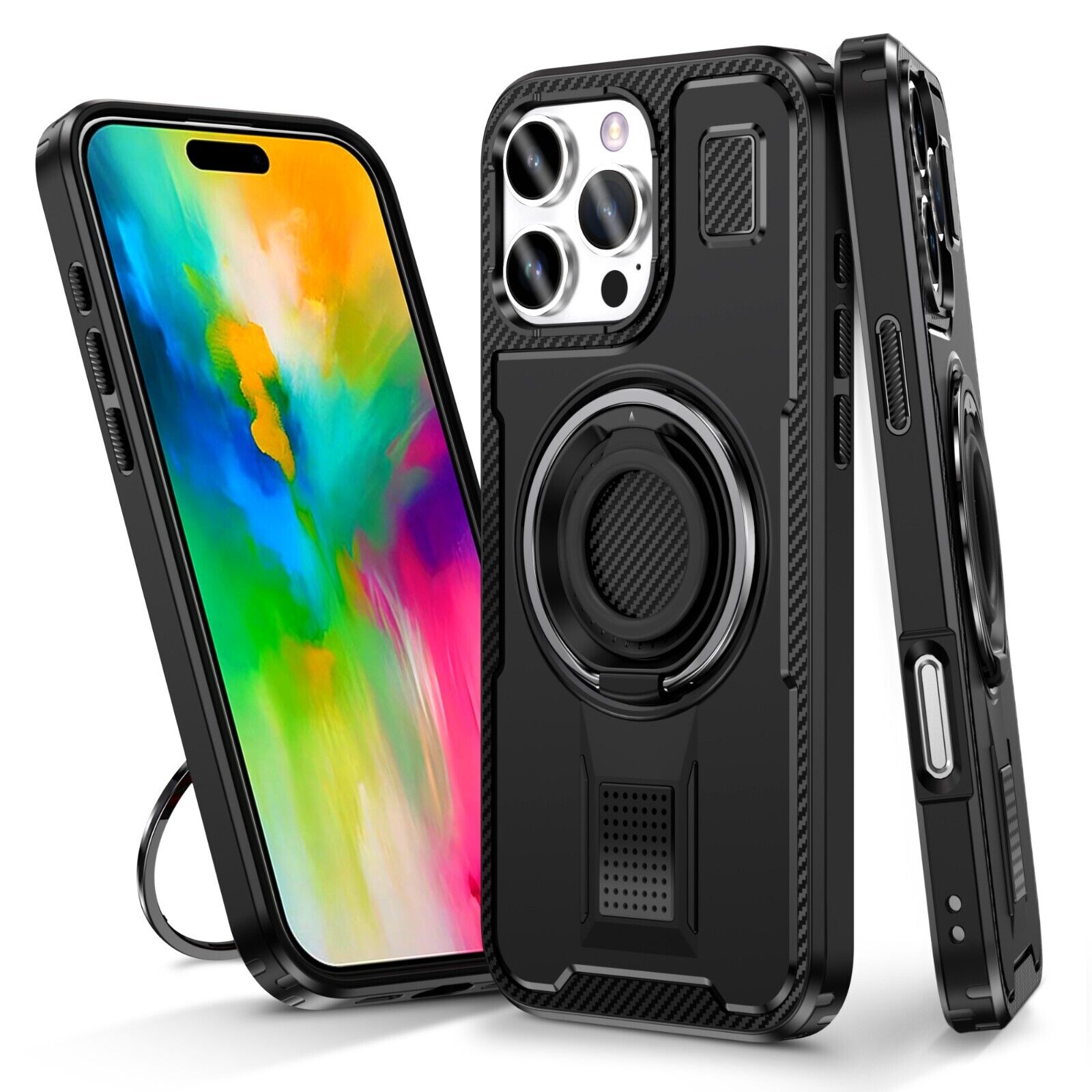For iPhone 16 15 14 Plus 13 12 11 Pro Max Case Shockproof Ring Stand Phone Cover