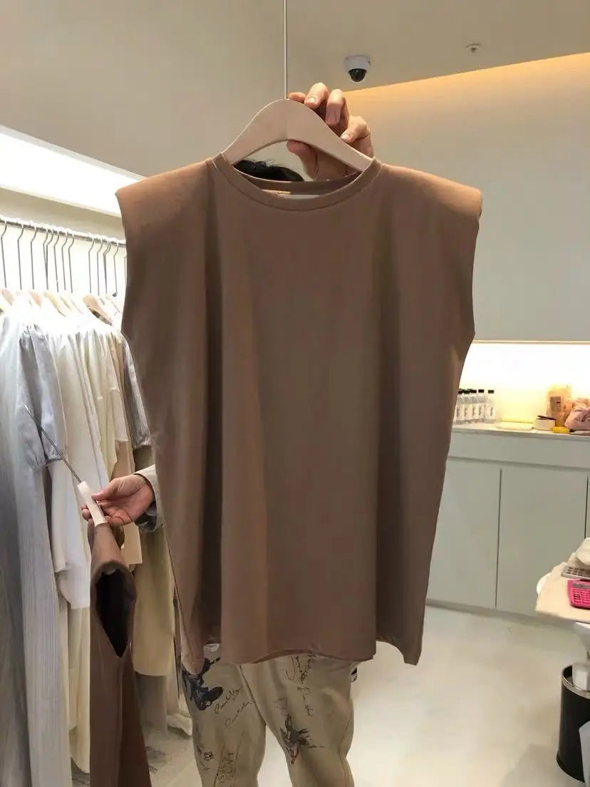 Hot Sell Solid Round Neck Loose Sleeveless T-Shirt for Women'S Summer Tank Top Clothing Korean Women'S Clothing