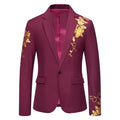 Blazer Men's Fashion Business Gentleman Business Paisley Gold Stamping Print English Style Wedding Casual Hosting Banquet Suit, Color - Burgundy