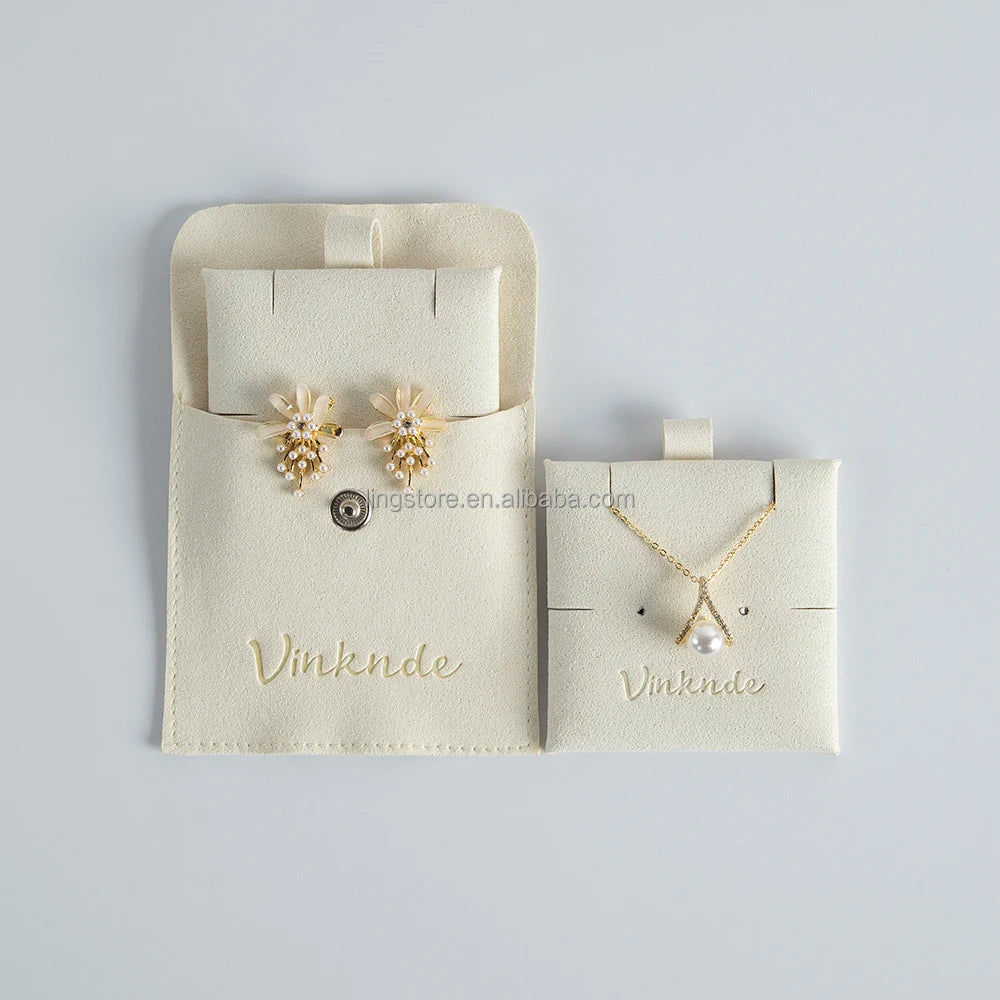 Pink Microfiber Packaging Jewelry Pouch with Button Earrings Necklace Display Card Jewelry Display Pad Set