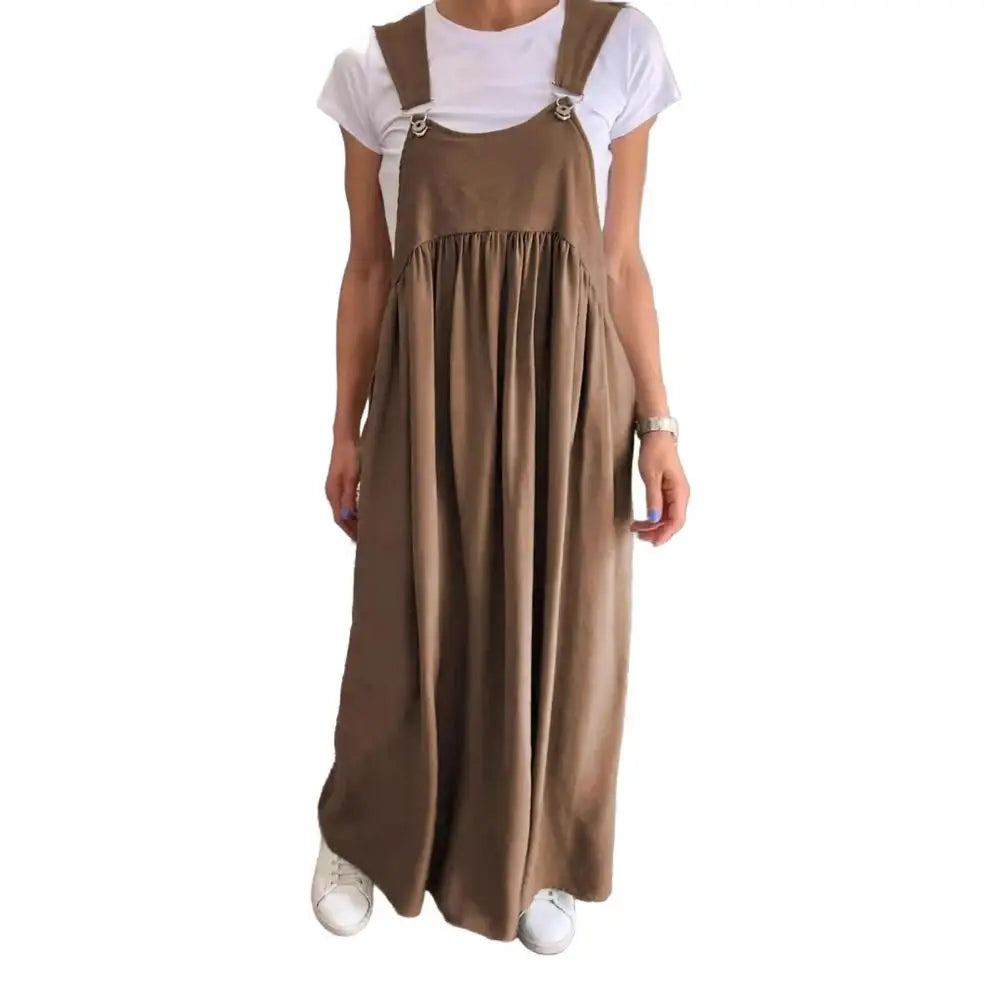 Oversized Shoulder Strap Design Dress Pleated Detail Long Dress Elegant Maxi Dress with Oversized Collar Backless for Women