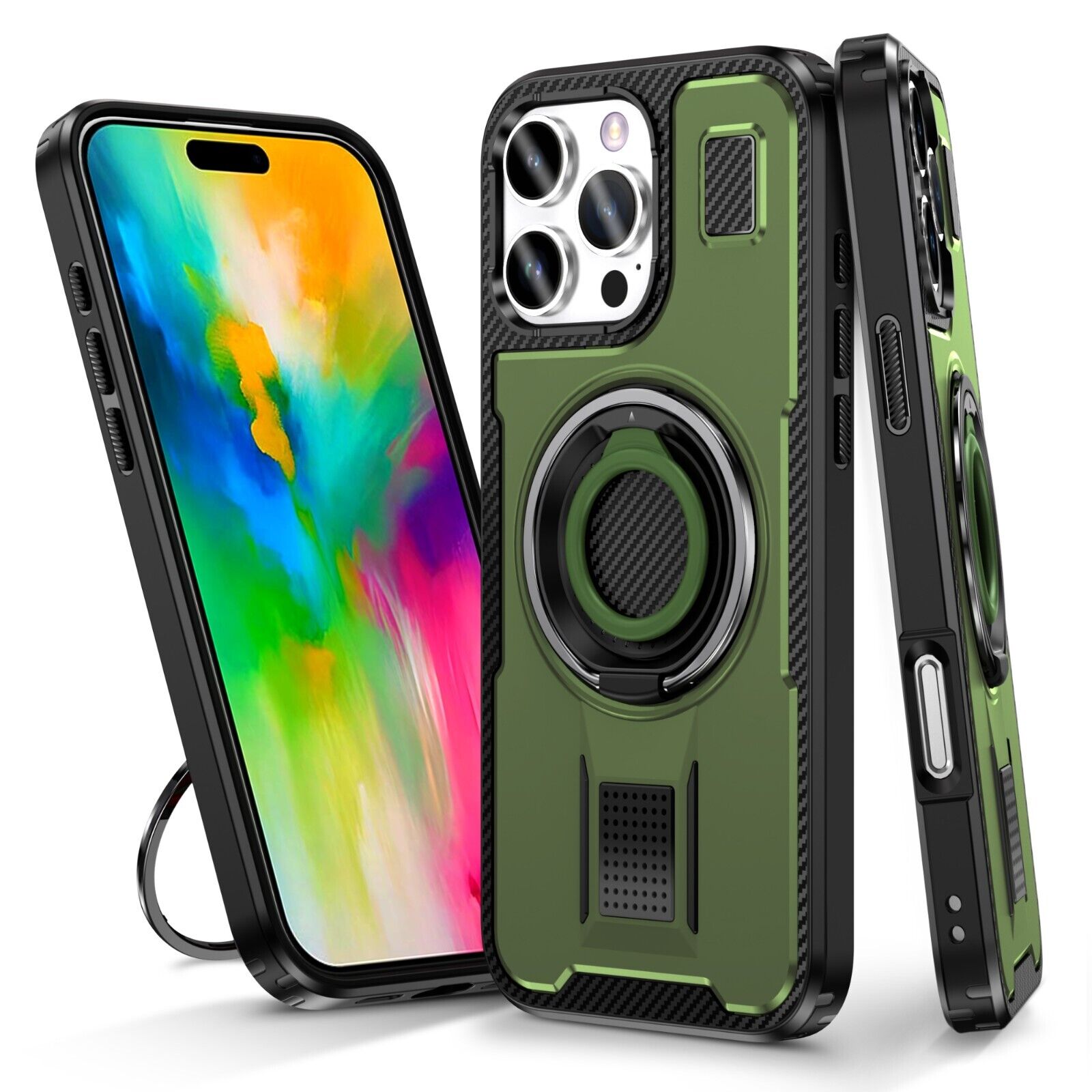 For iPhone 16 15 14 Plus 13 12 11 Pro Max Case Shockproof Ring Stand Phone Cover