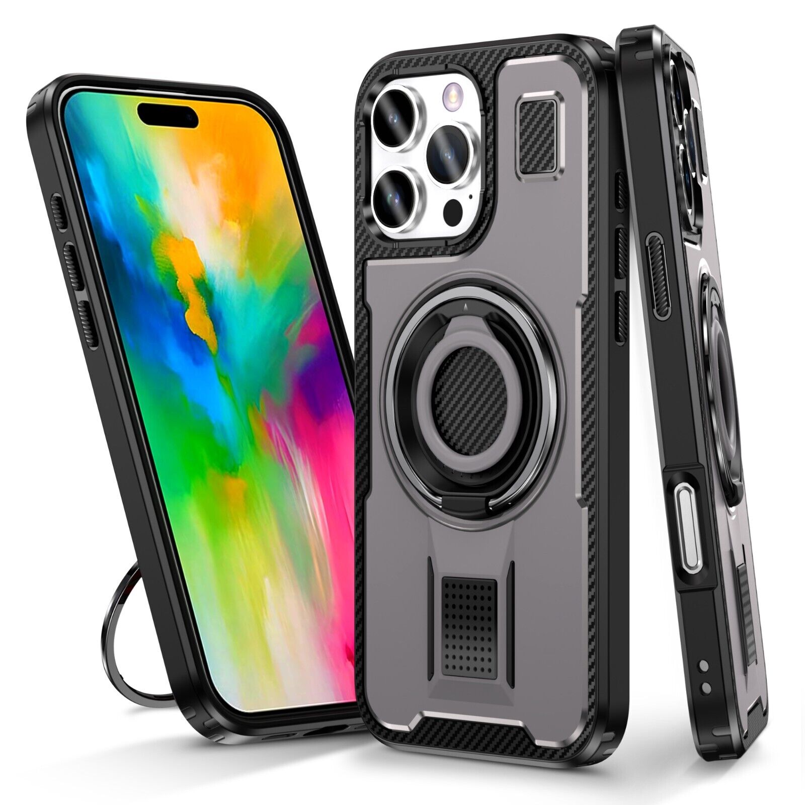 For iPhone 16 15 14 Plus 13 12 11 Pro Max Case Shockproof Ring Stand Phone Cover