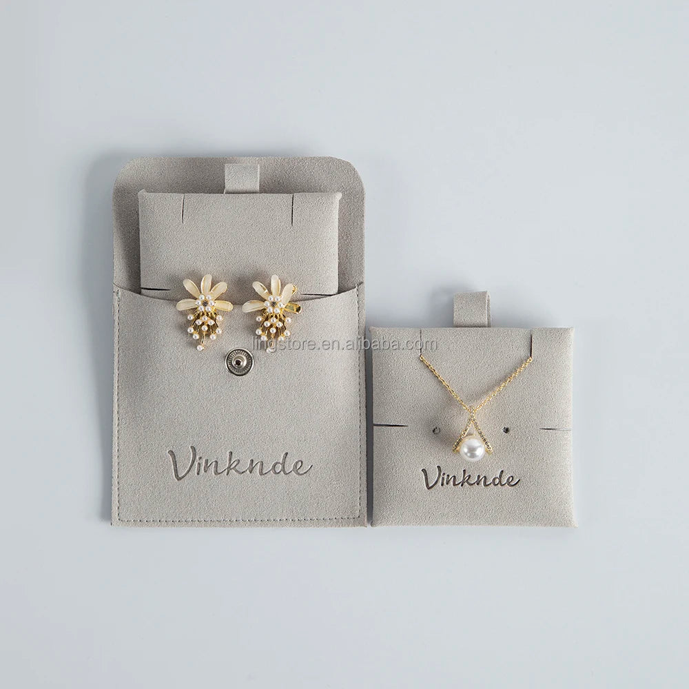 Pink Microfiber Packaging Jewelry Pouch with Button Earrings Necklace Display Card Jewelry Display Pad Set