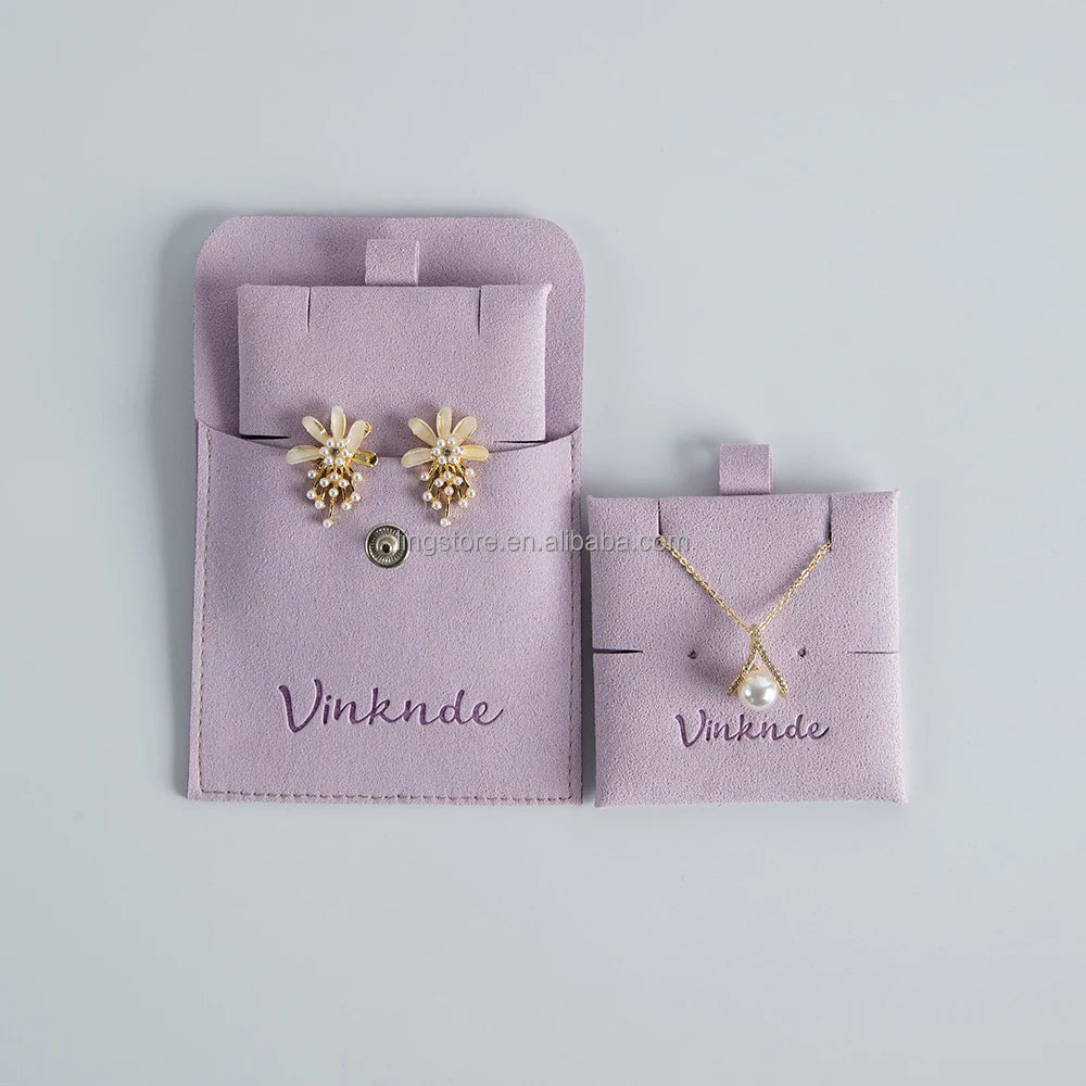 Pink Microfiber Packaging Jewelry Pouch with Button Earrings Necklace Display Card Jewelry Display Pad Set