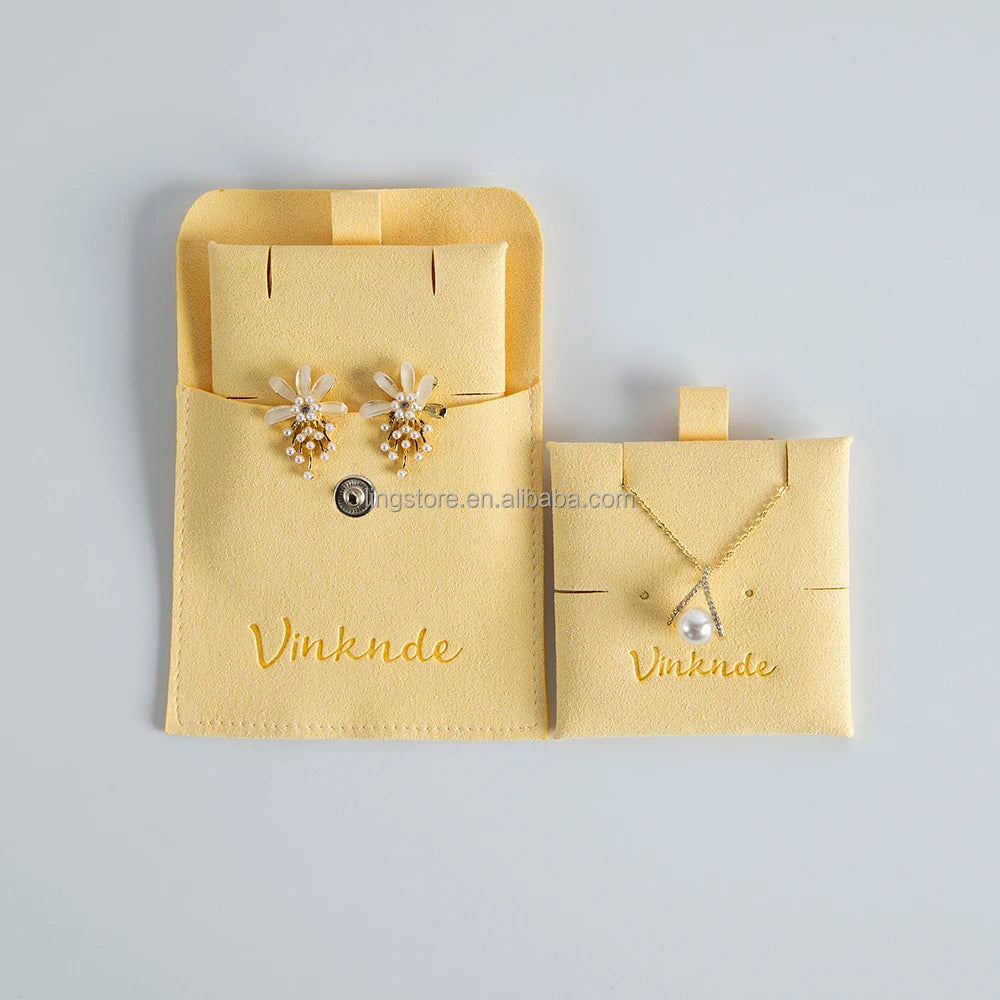 Pink Microfiber Packaging Jewelry Pouch with Button Earrings Necklace Display Card Jewelry Display Pad Set