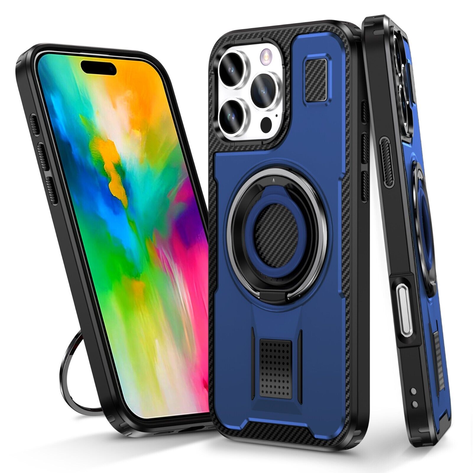 For iPhone 16 15 14 Plus 13 12 11 Pro Max Case Shockproof Ring Stand Phone Cover