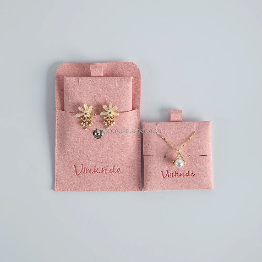 Pink Microfiber Packaging Jewelry Pouch with Button Earrings Necklace Display Card Jewelry Display Pad Set